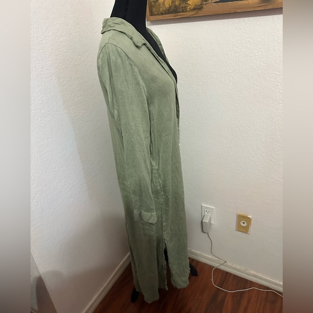 Zara Linen Button front shirt midi dress Sage Green - XS - Picture 3 of 9